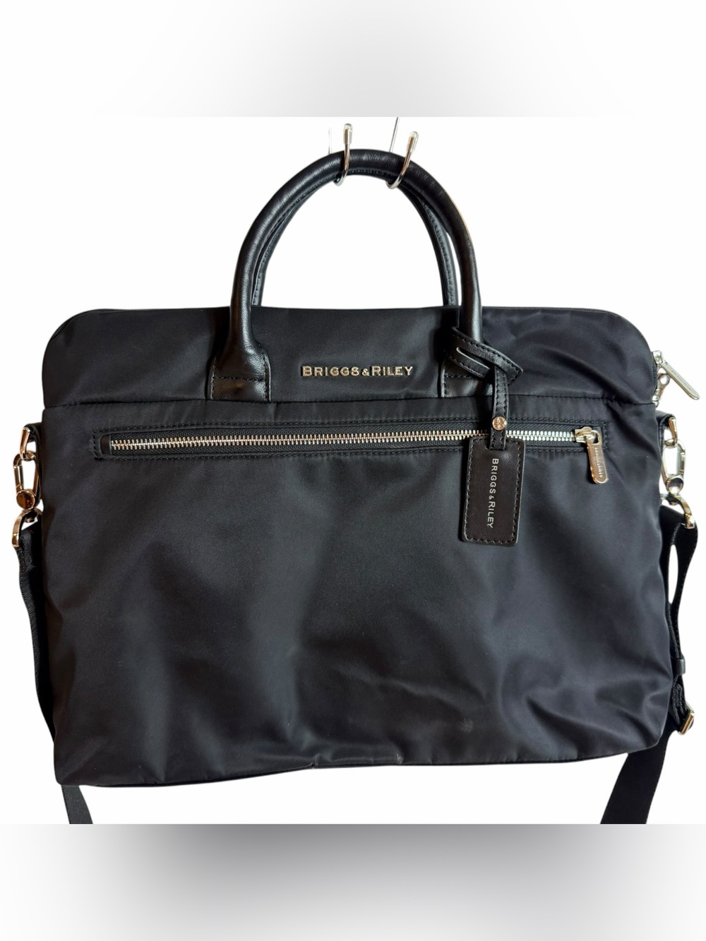 Briggs & Riley Black Nylon Leather Trim Briefcase Laptop Shoulder Bag